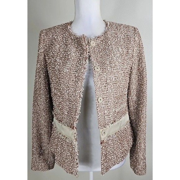 Jones New York ~Woman Size 4~Brown/Beige w/Silver Stripes Business Blazer Jacket - Picture 9 of 12